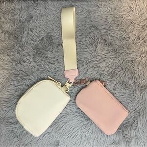 Cream and Pink Dual Pouch Wristlet